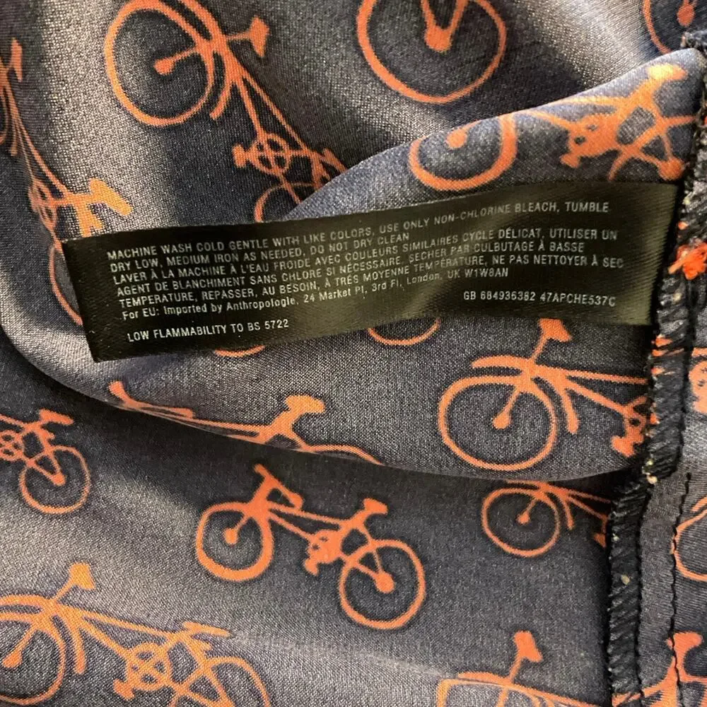 Anthropologie Bicycle Print Pajama Set Women’s Small Navy Pink Lounge Satin